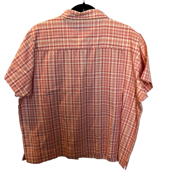 Cabela's Women's Button Up Short Sleeve Blouse Coral & Cream Plaid Size 2XL - Picture 2 of 10